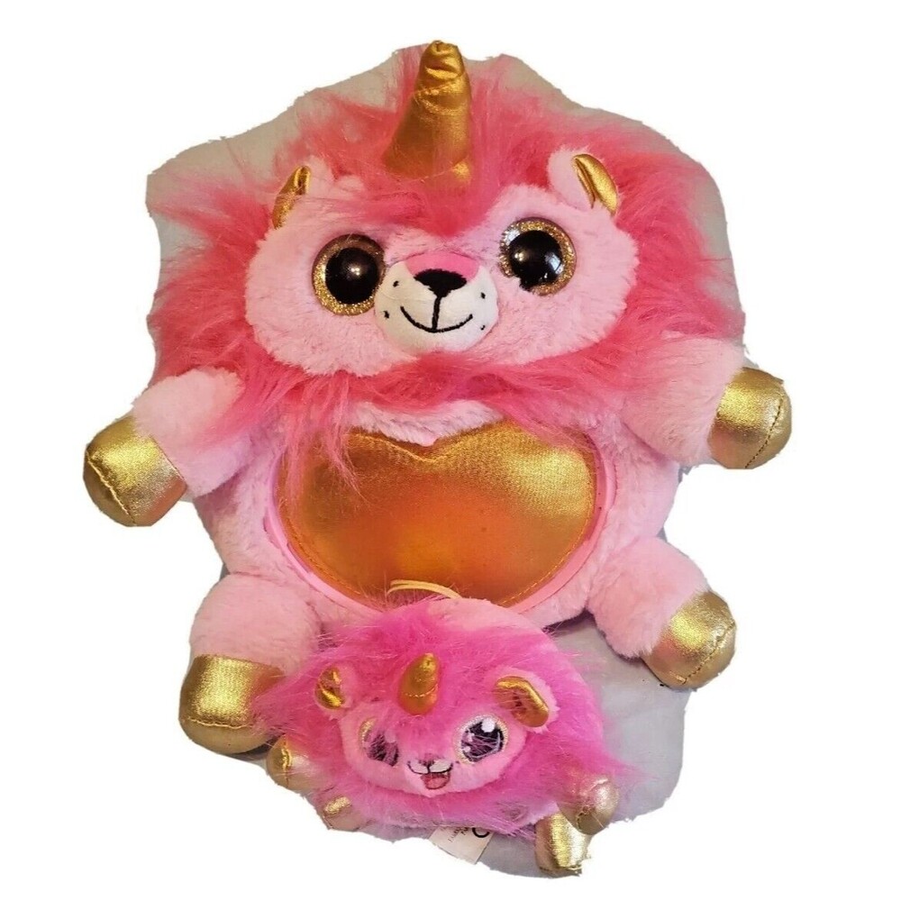 Pink Unicorn Lion 11" Rainbocorn Plush Stuffed Animal Gold Heart Glitter Eyes
